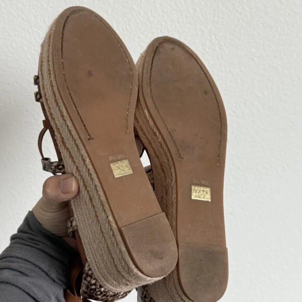 Louise et Cie Espadrille Wedge Sandals Brown Snake Print Lace Up Boho Strappy